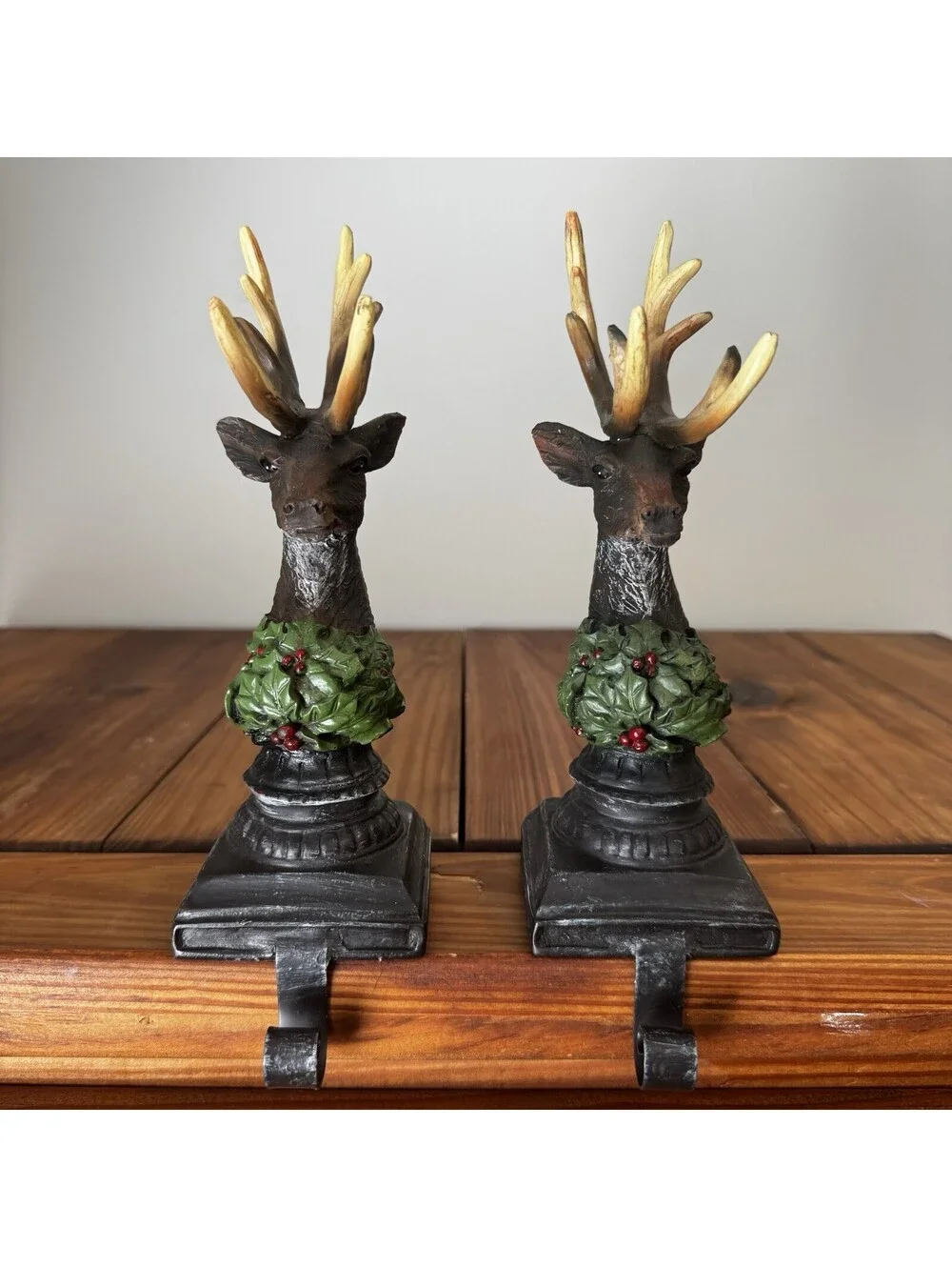 Reindeer Buck Christmas Stocking Hanger Holders Antlers Rustic Woodland Holly